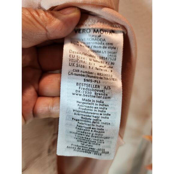 Vero Moda Modura Boho Lace Dress S Beige Long Sleeve Sheer Romantic Flowy chic - Picture 8 of 8